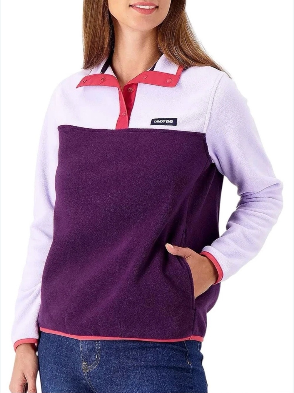 LANDS' END Colorblock Fleece Snap Pullover